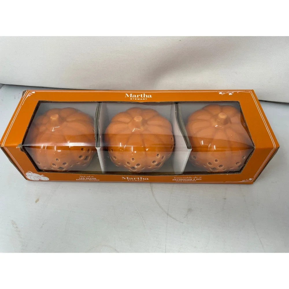Martha Stewart Set of 3 LED Decor‎ Pumpkin Tealight Candle Holders Halloween